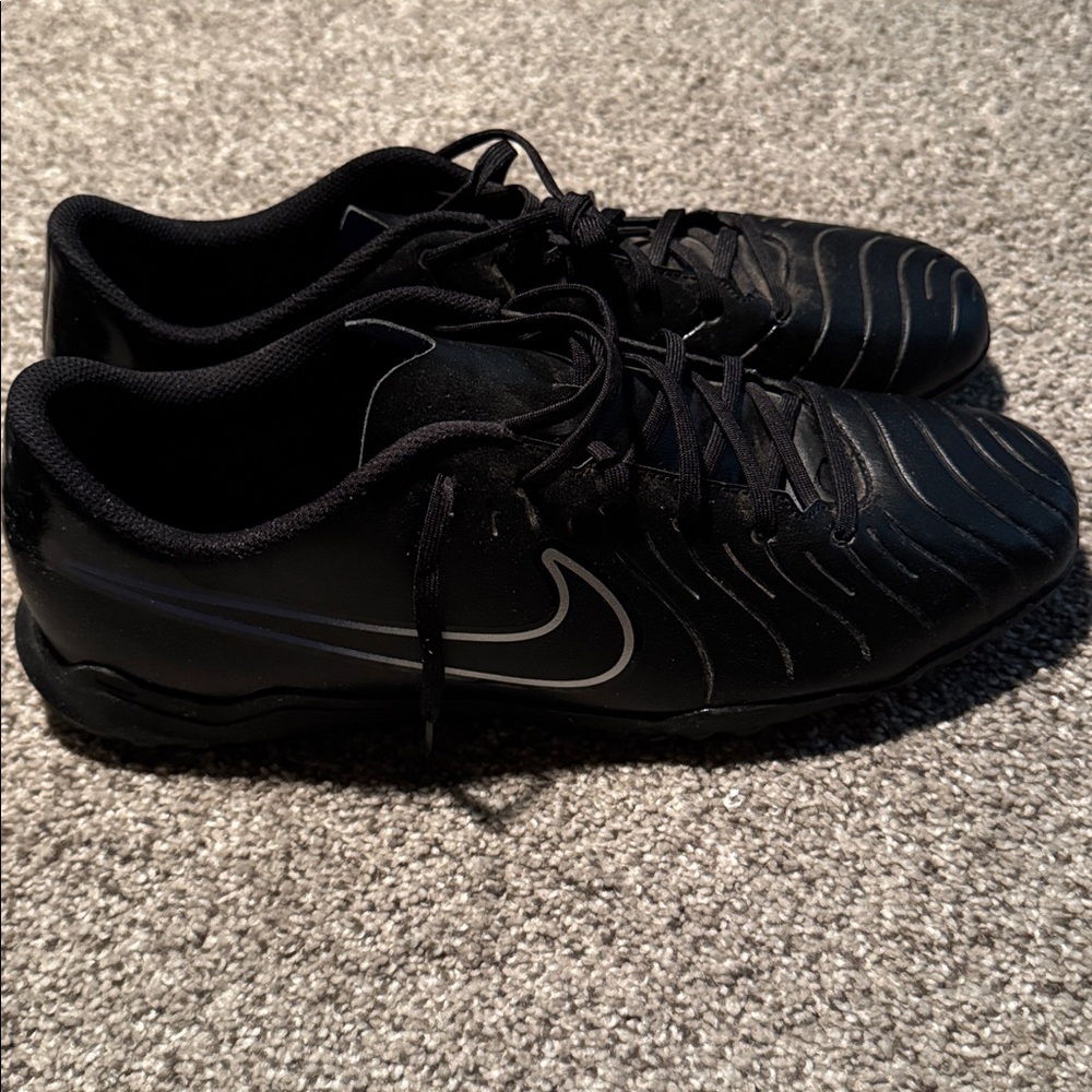 Nike Tiempo Black and Silver/Blue Turf shoes